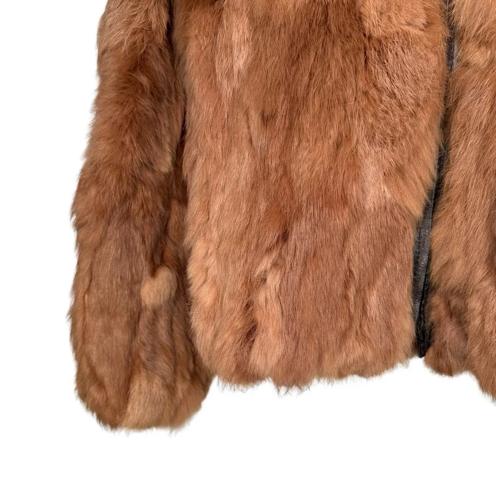 Vintage Genuine Rabbit Fur Coat Jacket Small Made In Korea Variegated RN66109